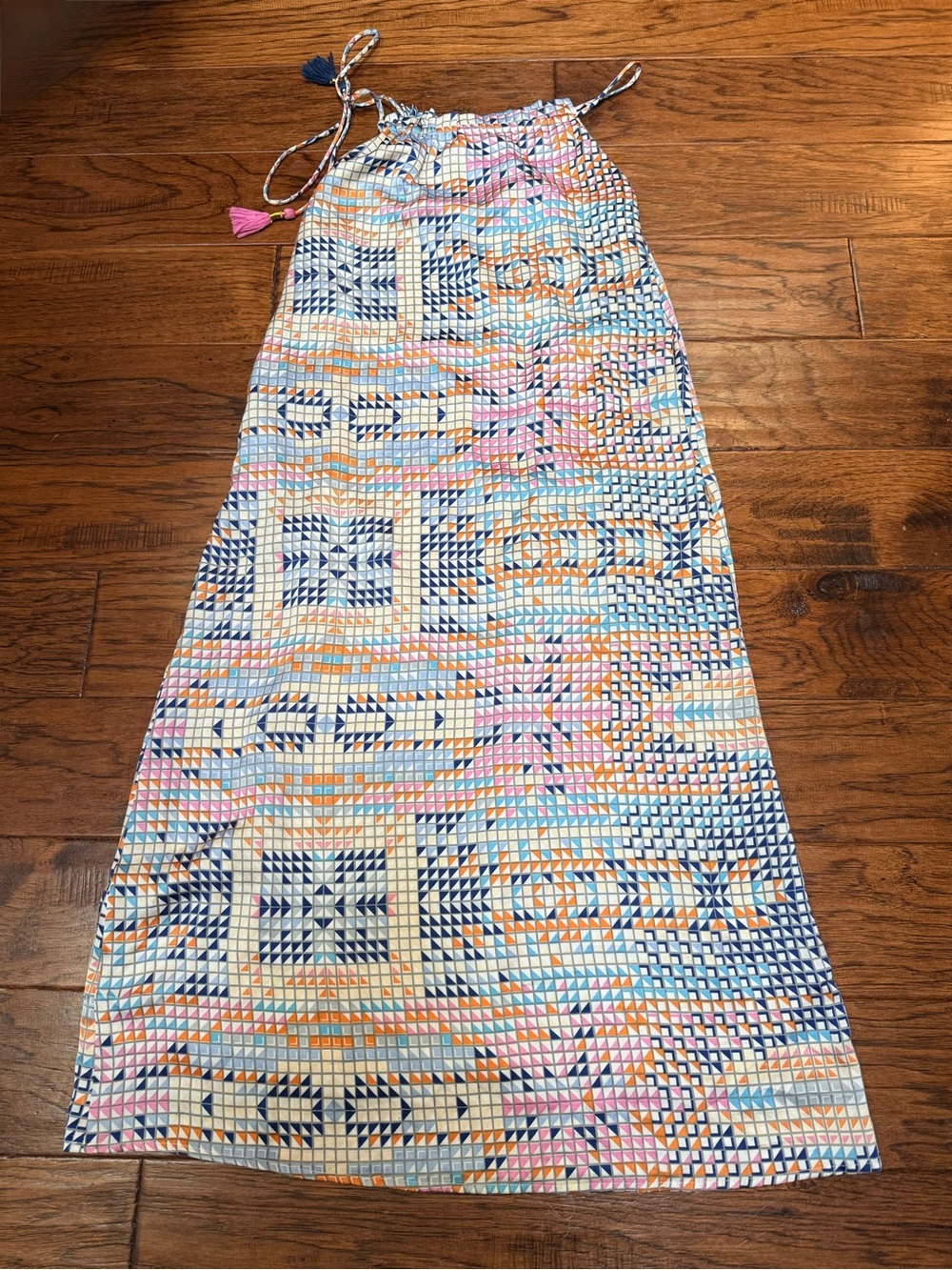 THML XS Geometric Print Tassel Tie Sleeveless Maxi Dress Boho Festival. Lined - Picture 10 of 12